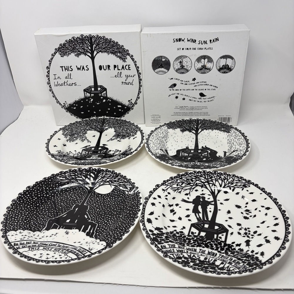Rob Ryan Dessert Plate Set 4 Four Seasons Salad Black White This Was Our Place